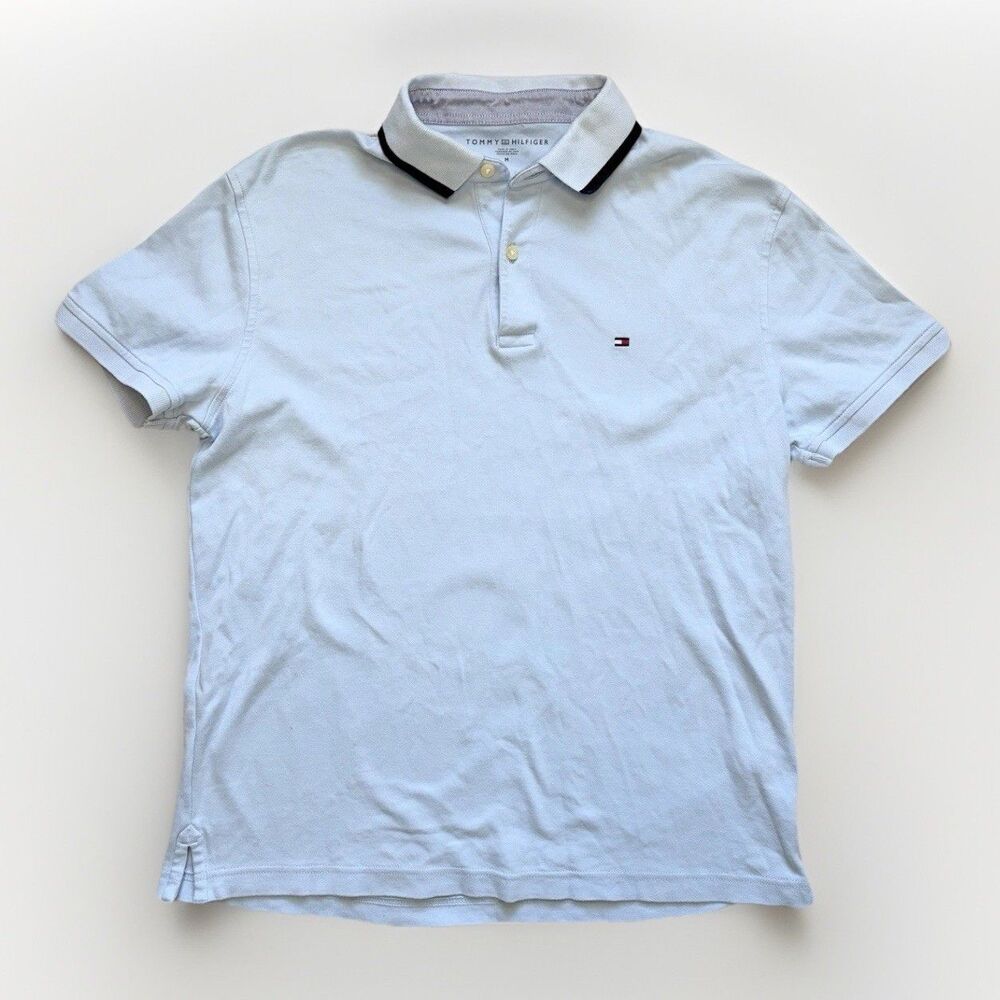 Tommy Hilfiger Classic Fit Light Blue Polo Shirt Men's Large Short Sleeve Logo